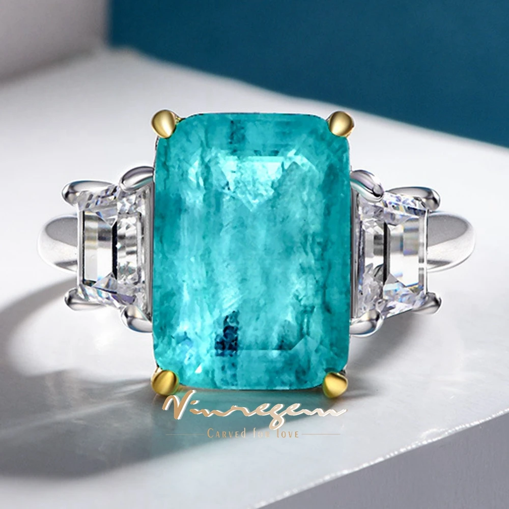 

Vinregem 10*14 мм 8 CT Paraiba Турмалин Высокоуглеродистые кольца с драгоценными камнями и бриллиантами 100% стерлинговое серебро 925 пробы Ювелирные изделия Подарки на годовщину