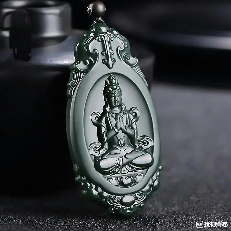 

Xinjiang Hetian Sapphire Lotus Guanyin Jade Pendant Sapphire Lotus Guanyin Bodhisattva Jade Pendant Jade Pendant