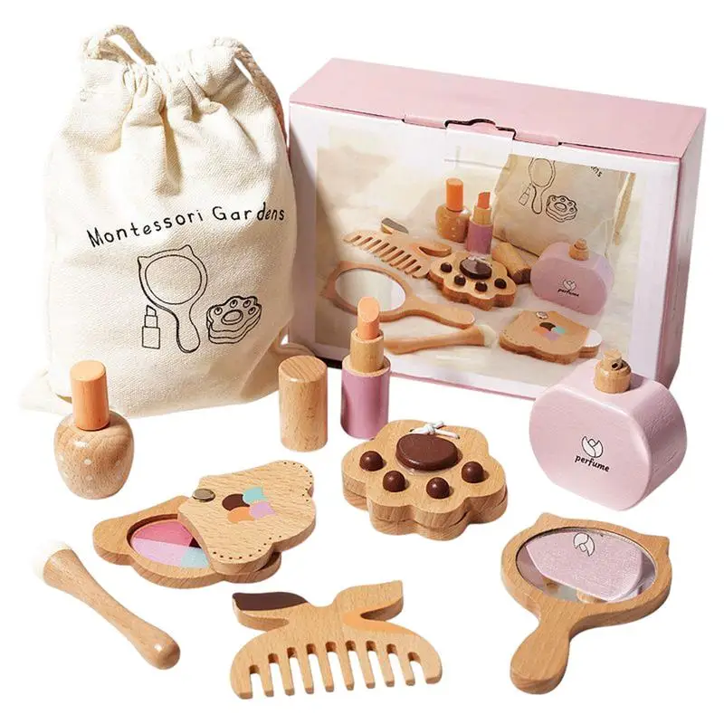 

Wooden Toy Simulation Girls Makeup Set Pretend Play Kid Make Up Early Learning Playset For Girl Children Dressing Cosmetic Gifts