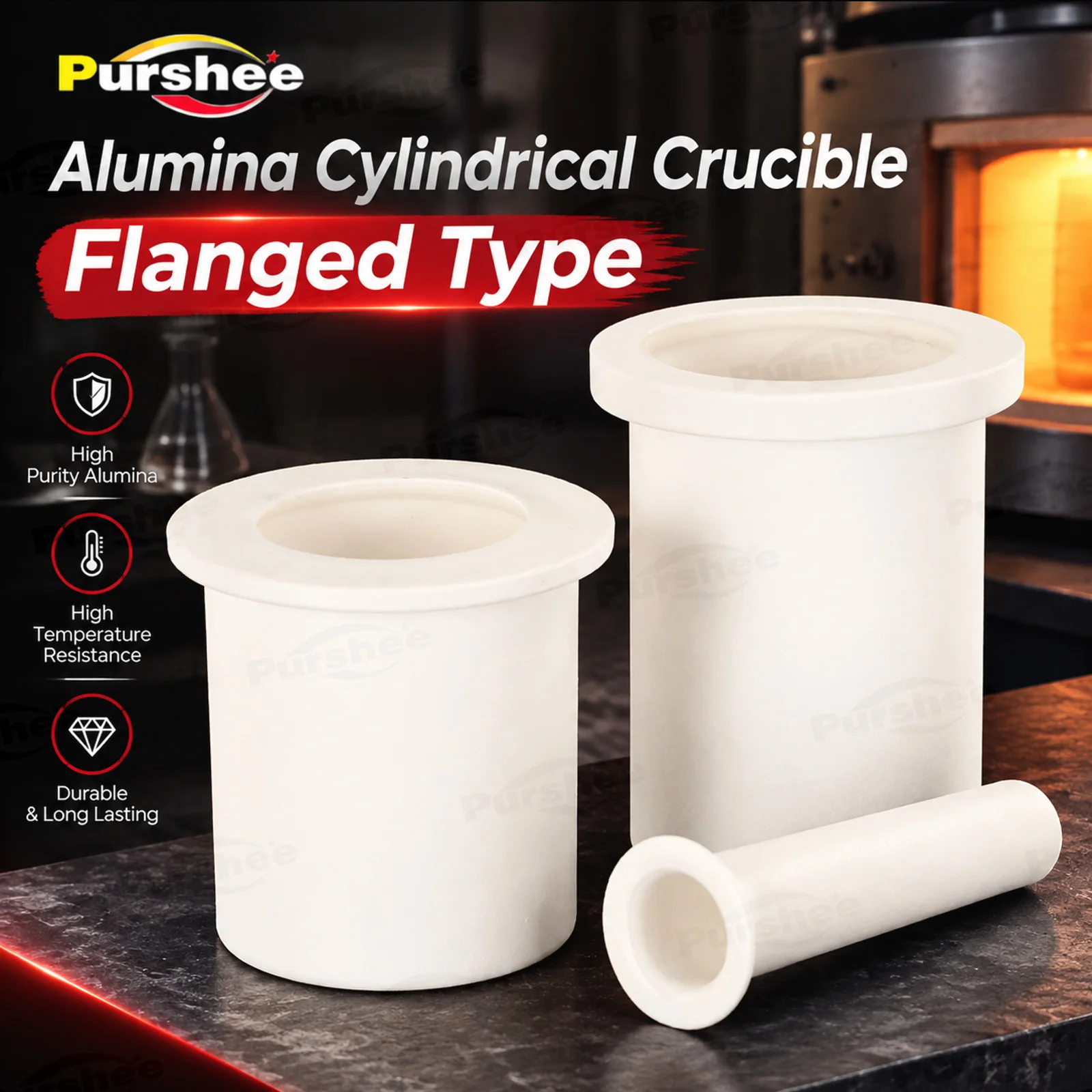 High Purity 99% Alumina Flanged Cylindrical Crucible High Temp Resistant Corundum Pot With or Without Cover Custom Size