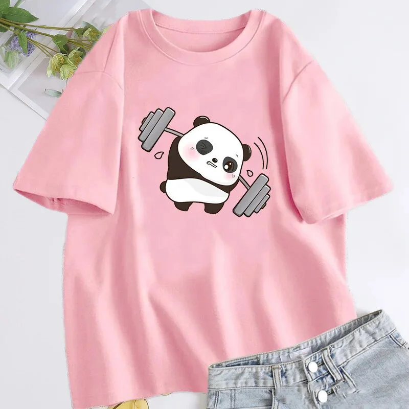 New Funny Panda Cotton T-Shirts Print Men Women Casual O-Neck Short Sleeves T Shirt Oversized Harajuku Unisex Tees Tops Clothing