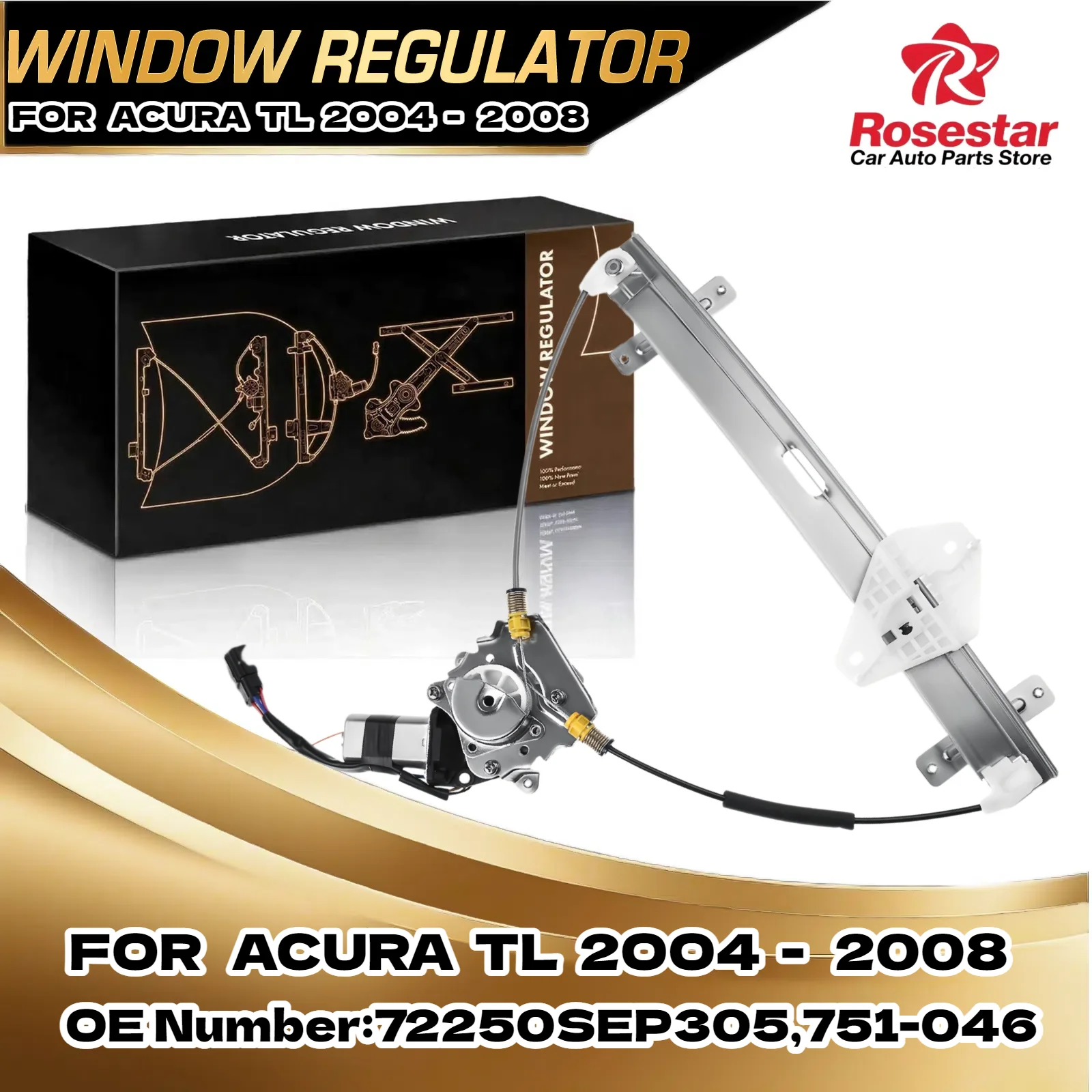 

Power Window Regulator w/ 6 Pins Motor for Acura TL 2004-2008 Front Left Driver 72250SEP305, 751-046