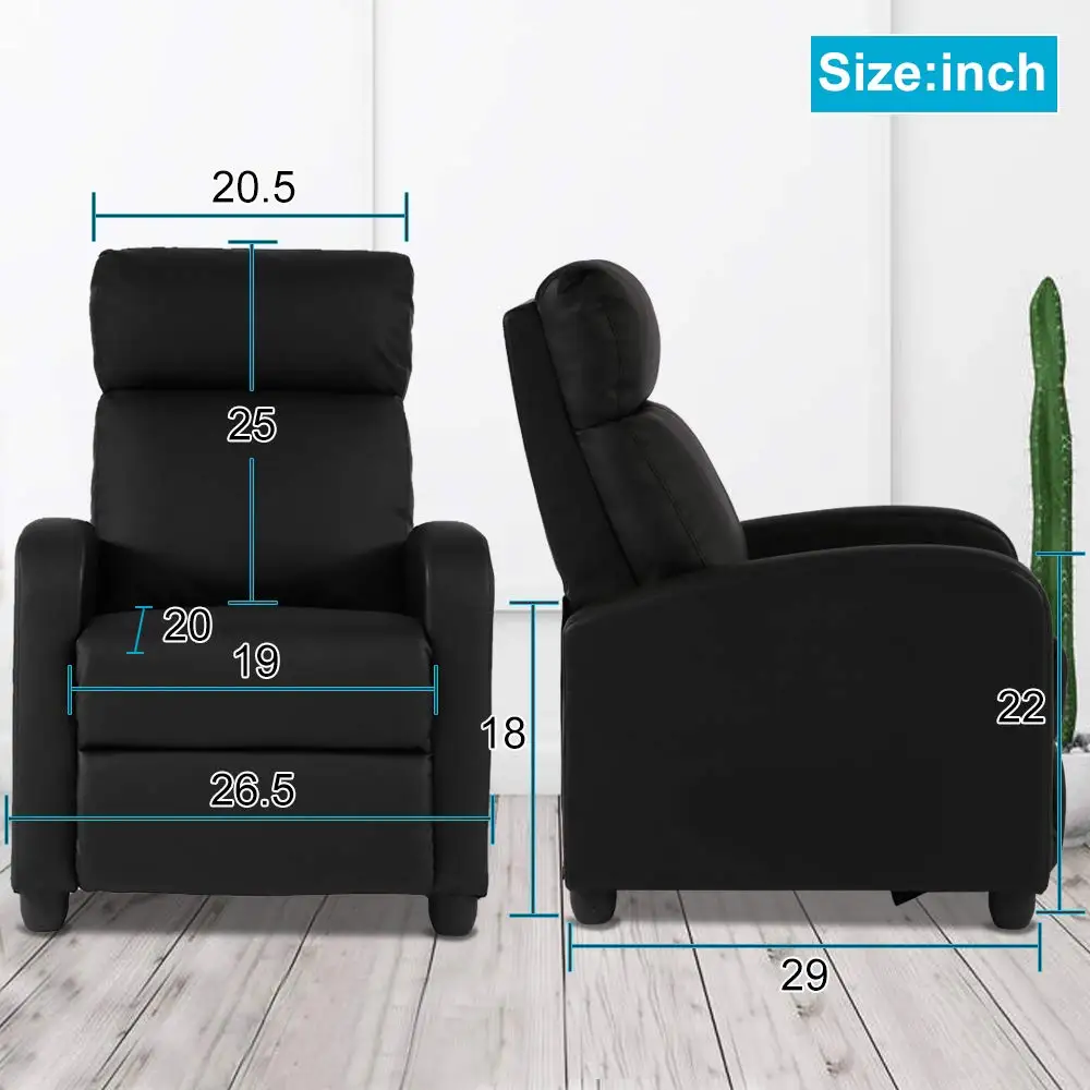 Wide Seat PU Leather Recliner Chair Footrest & Backrest Wingback Heavy Duty Modern Single Sofa Home Theater Seating Lounge Black
