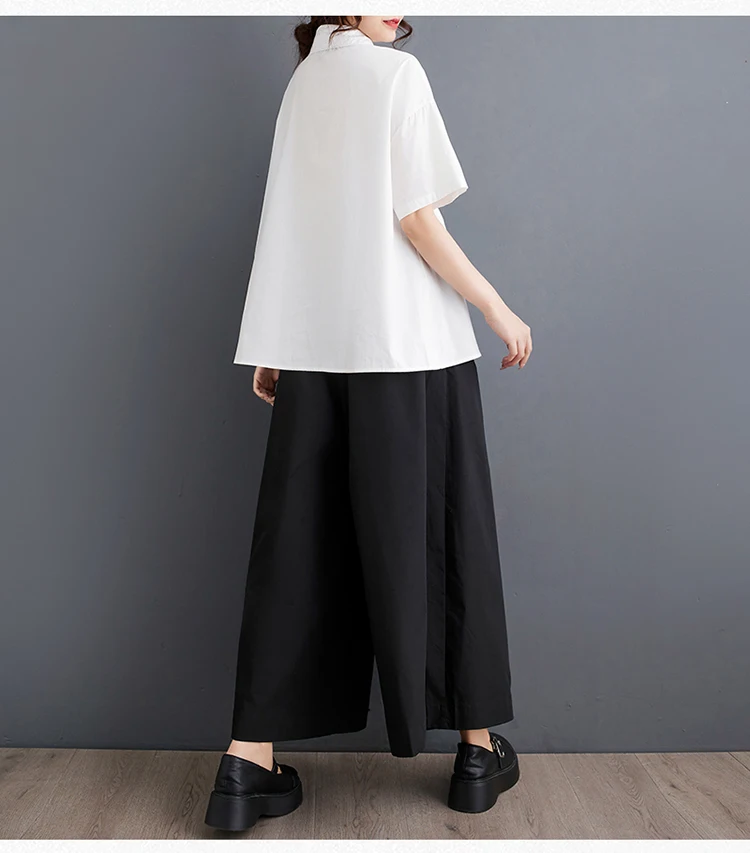 GetSpring قميص نسائي 2025 لربيع وصيف جديد بسيط حلو بأكمام قصيرة بلوزة بيضاء وسوداء موضة كل مباراة بلوزات غير رسمية فضفاضة