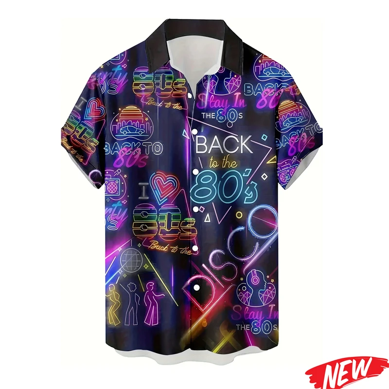 

Retro 80s 90s Graphic Hawaiian Shirts For Men 3d Printing Button Shirt Unisex Fashion Street Lapel Short Sleeve Loose Shirts