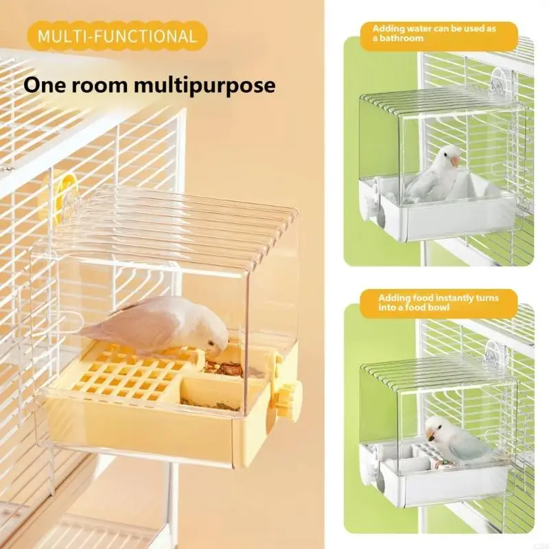 Bird Bath Box for Small Birds, Covered Feeder Tray with Removable Insert and Cage Mount for Routine Indoor Use A2BB