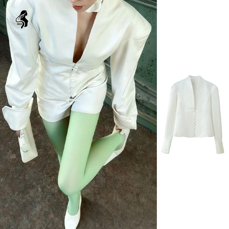 

Womens Fashion White Stand Collar Single Breasted Waist Cinched Short Jacket Versatile Trendy Suitable For Work And Casual Wear