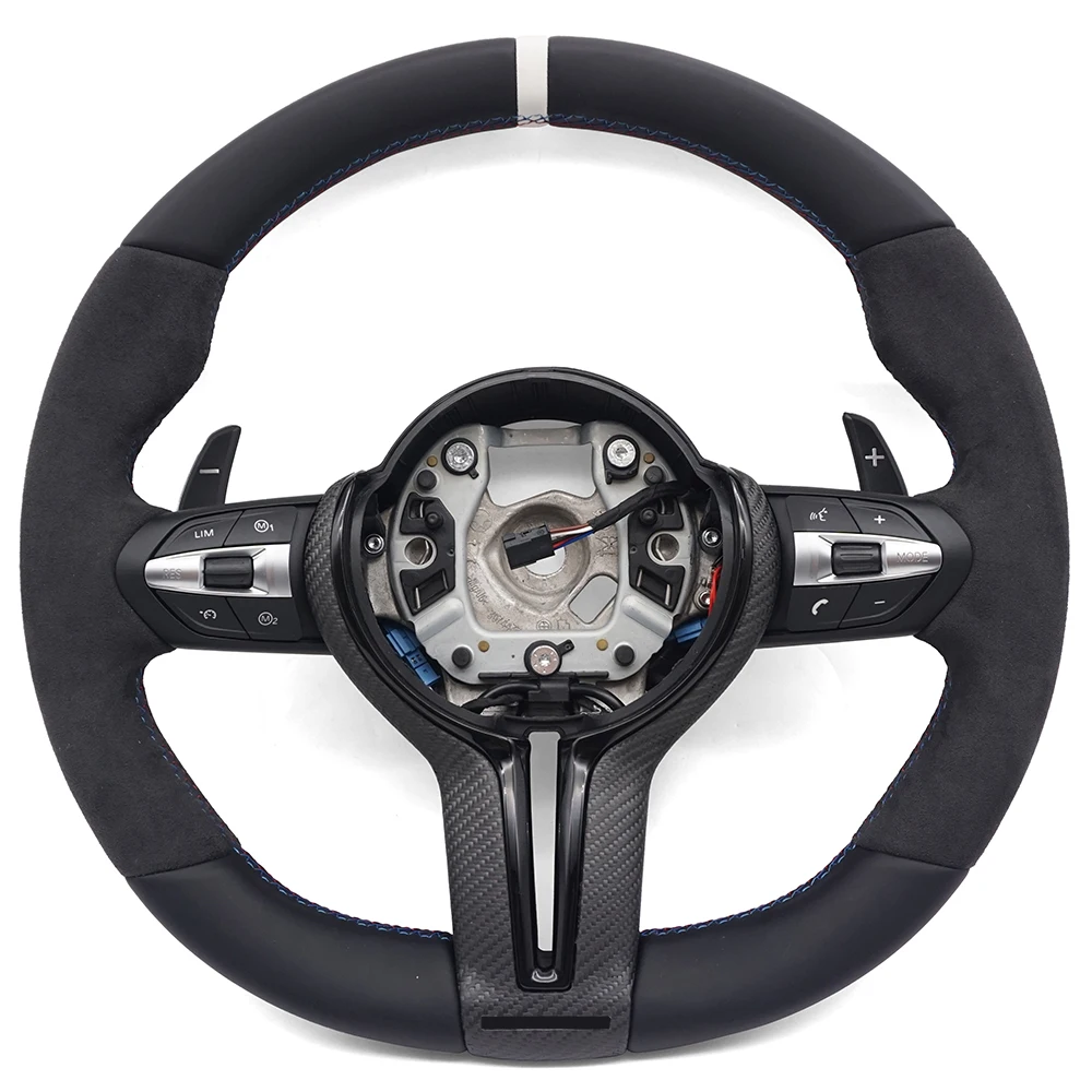 

For BMW 3 Series F30 F31 F35 T-Back Half Alcantara Red and Blue Line Painted Black with White Return Standard Steering Wheel