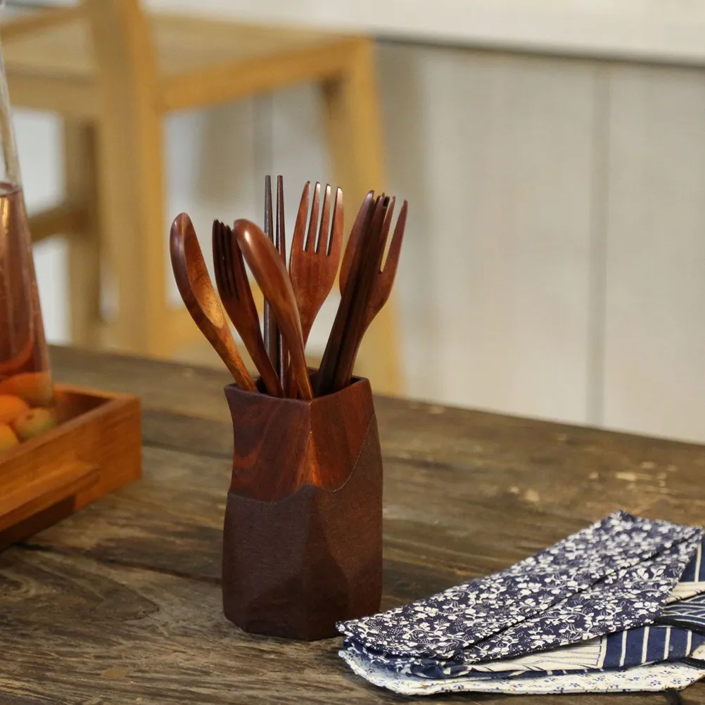 

Wooden Tableware Spoon Wooden Fork Spoon Chopsticks Fork Chopsticks Durable Portable Japanese Style Storage Pouch Anti slip H