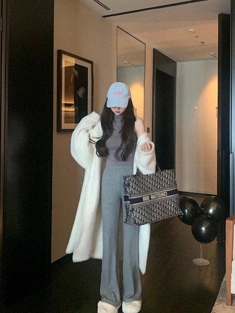 

Женский вязаный свитер, пальто с асимметричным подолом, открытый кардиган, пальто средней длины, осень-зима, новинка, искусственная норка