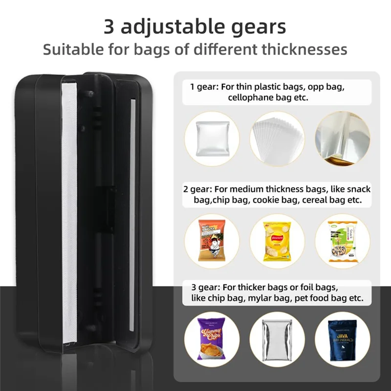 가전제품 부품 미니 백 실러, USB 충전식 감자칩 봉투 열 실러 캐퍼, 스낵 플라스틱 봉투 재밀봉 열 실링 및 커팅