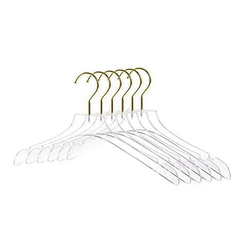 

10 Pcs Clear Clothes Hangers With Gold Hook, Transparent Shirts Dress Coat Hanger With Notches For Lady Kids Small