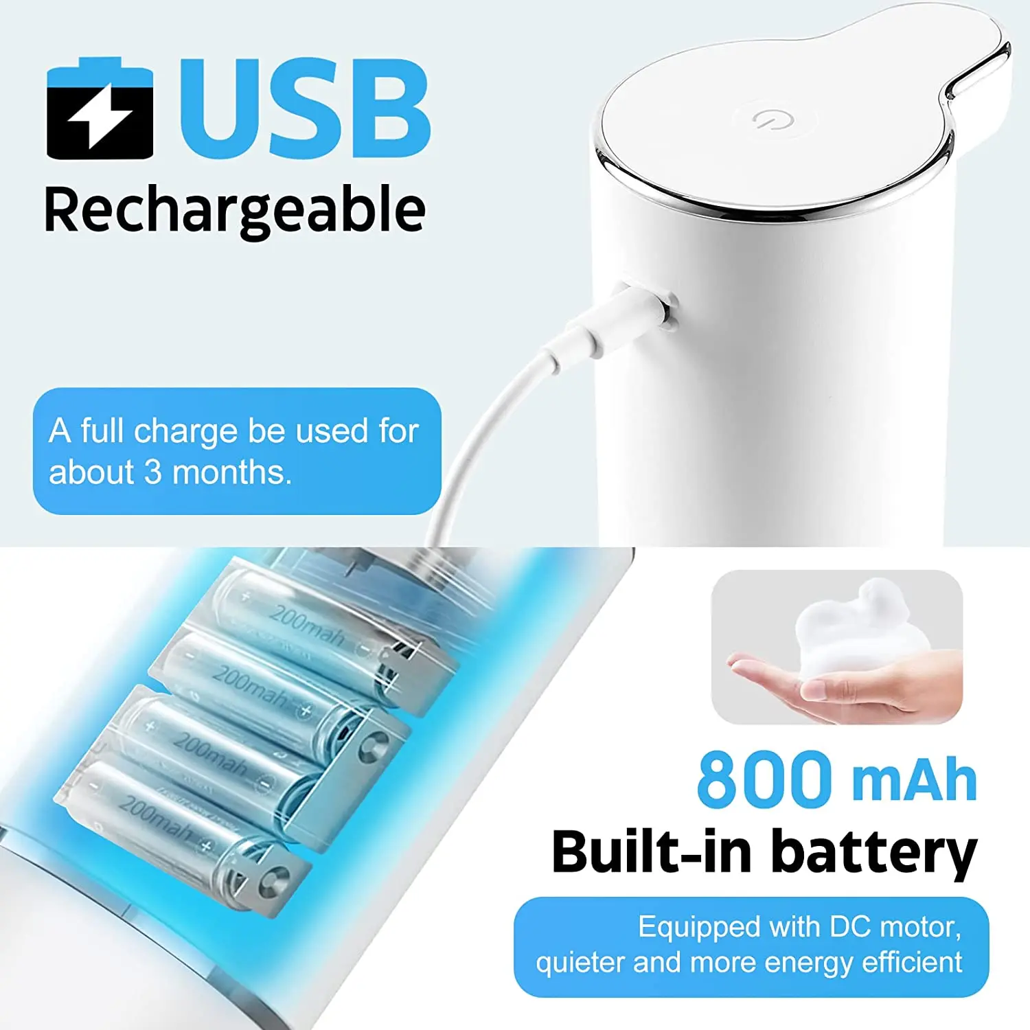 Sabunluk otomatik köpük sabun sabunluğu USB şarj edilebilir akıllı sıvı sabunluk banyo lavabo tezgahı sabun pompası çocuklar için