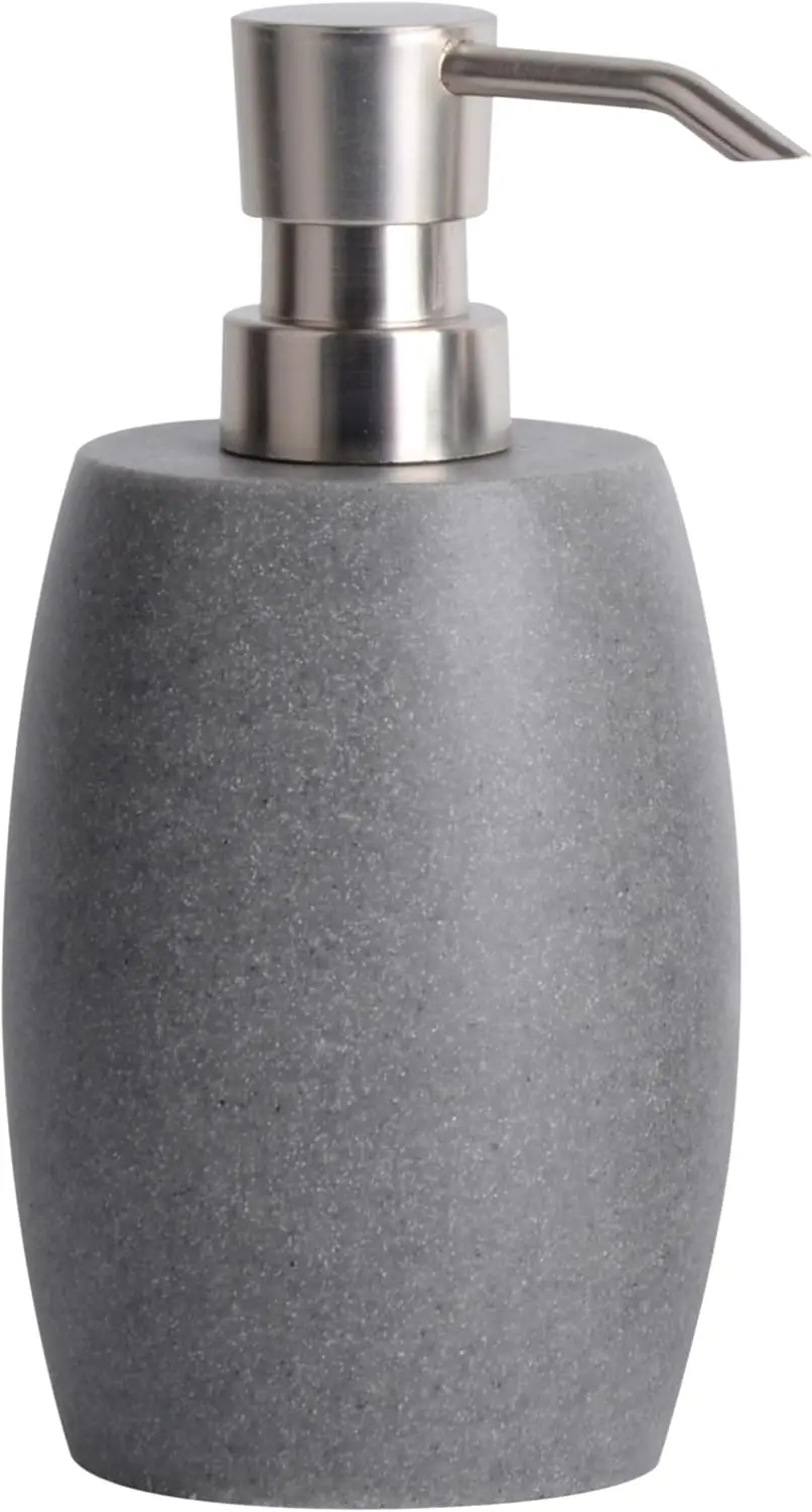 

Gray Sandstone Textured Soap Dispenser with Metallic Pump, Waterproof Labels for Bathroom Kitchen Use, 12 Oz