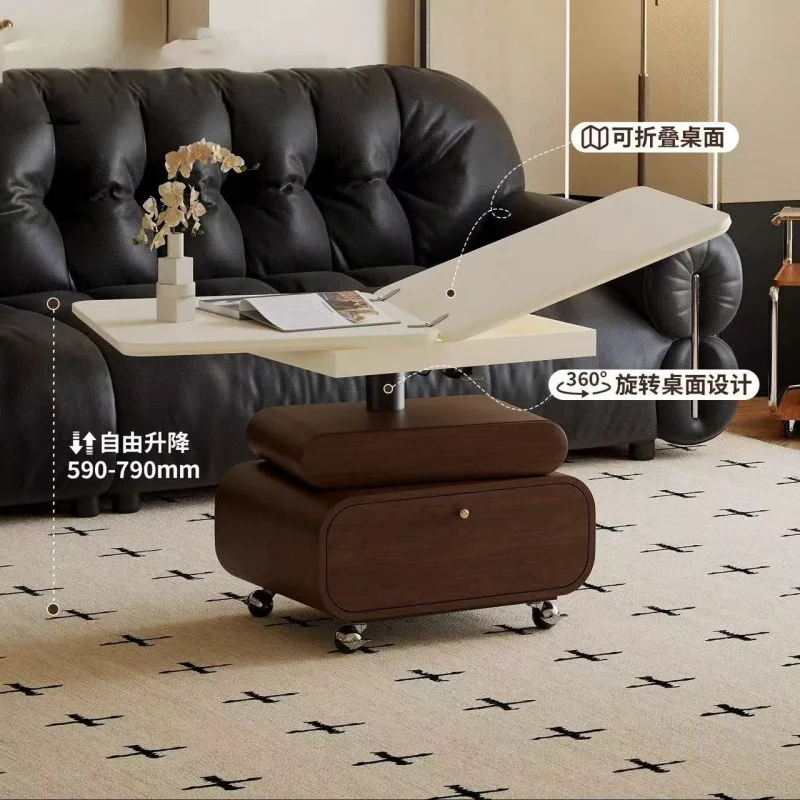 Small apartment lifting French solid wood coffee table household new light luxury TV cabinet mobile tea table