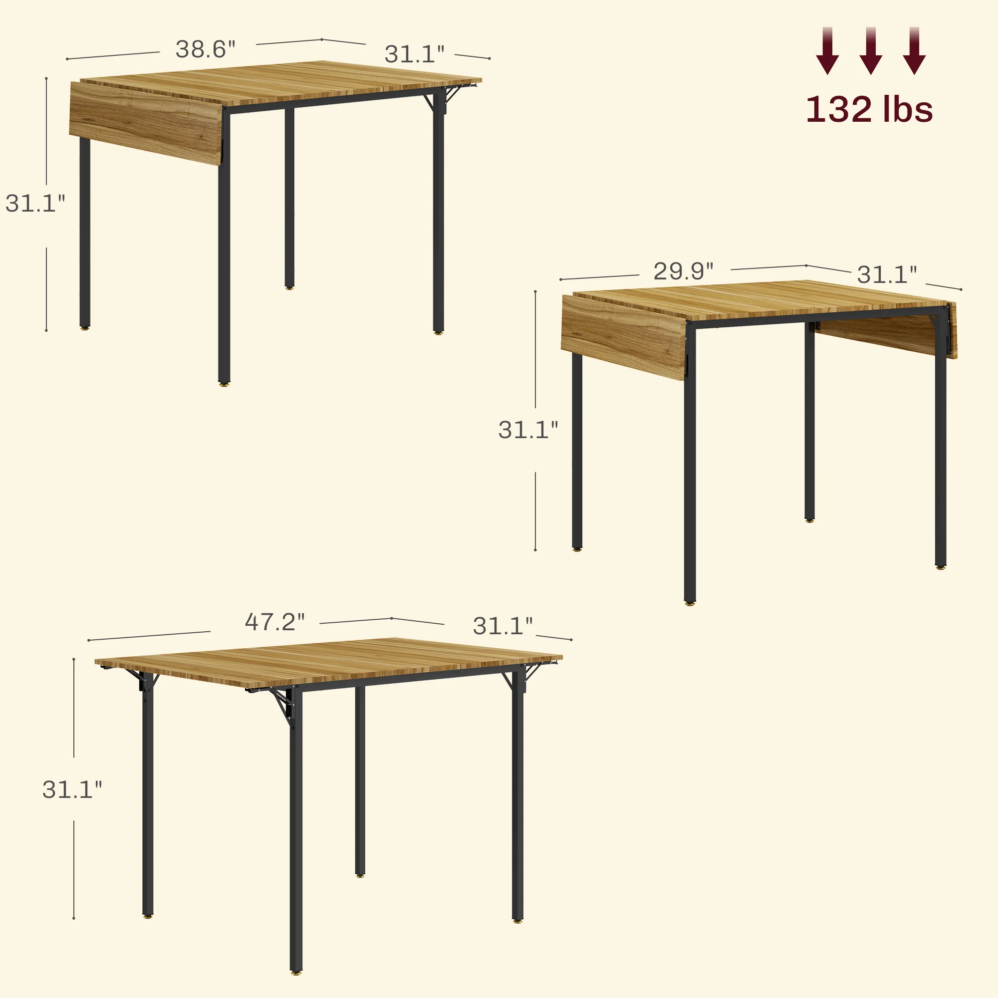 Homcom Industrial Folding Dining Table, Drop Leaf Table, Walnut