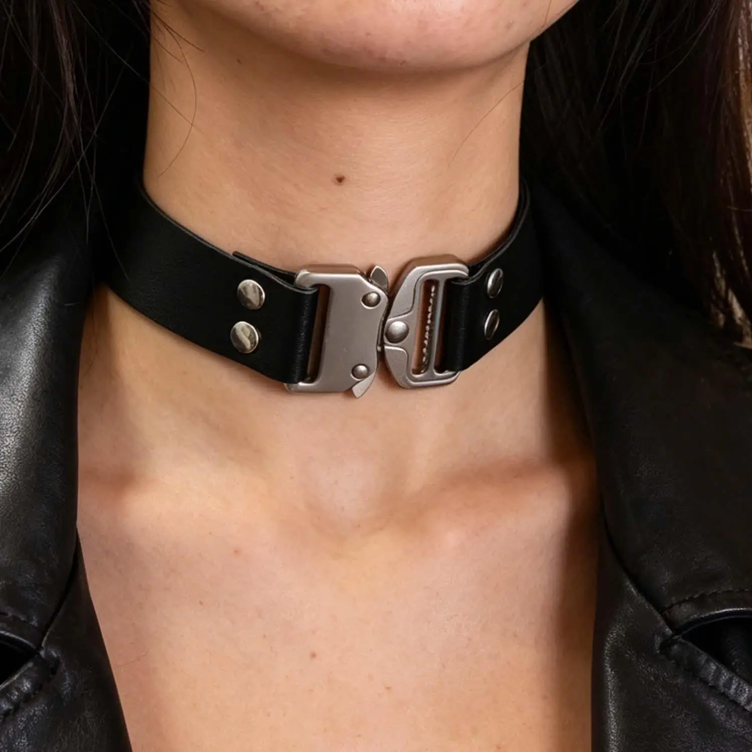 Harajuku Black Pu Leather Choker Rivet-splice Buckle Necklace PU Leather Cosplay Anime Necklaces Collar Gothic Jewelry Gifts
