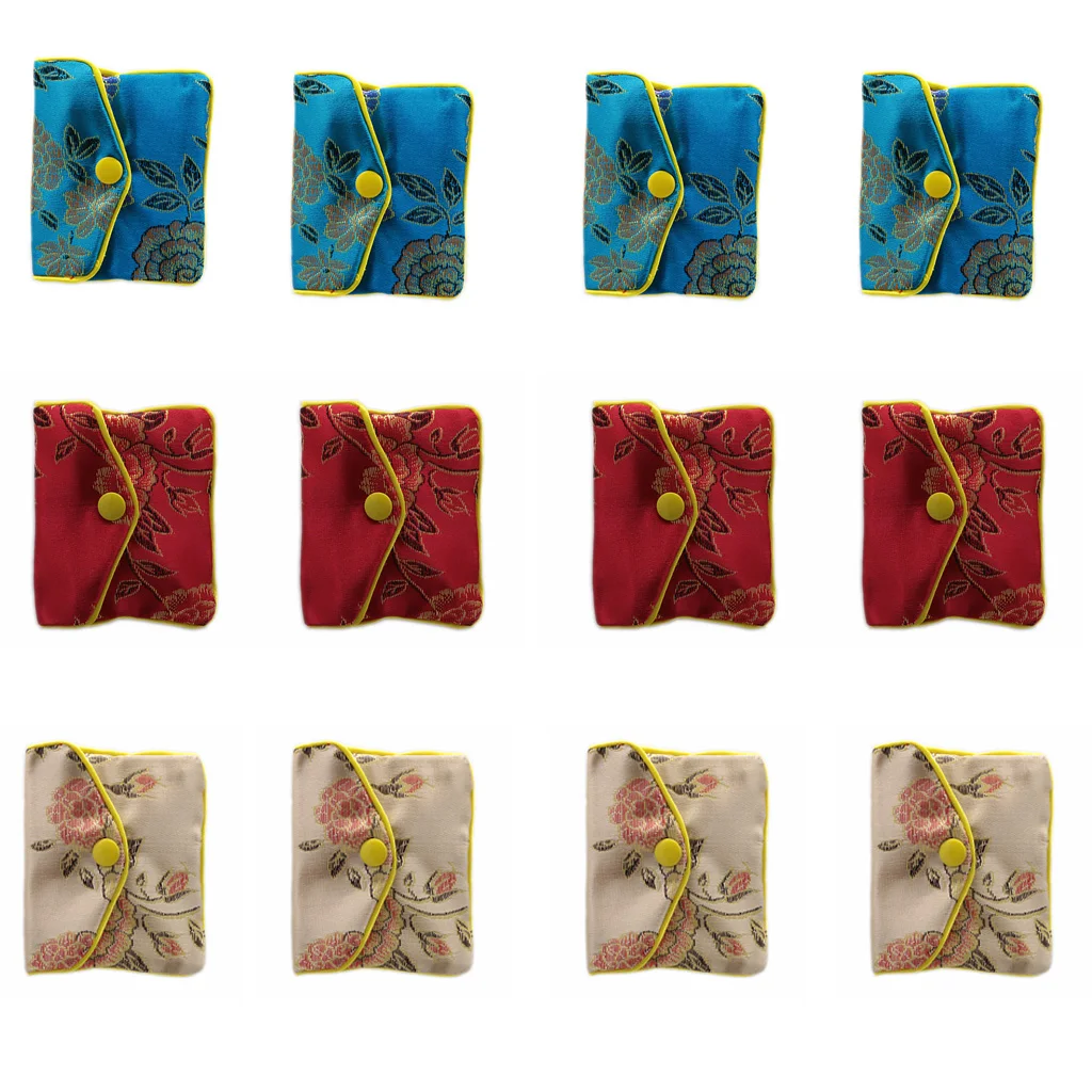 

12pcs/Lot 8*10cm Chinese Silk Pouch Wallet Coin Purse Red Yellow Blue Bags Jewelry Gift