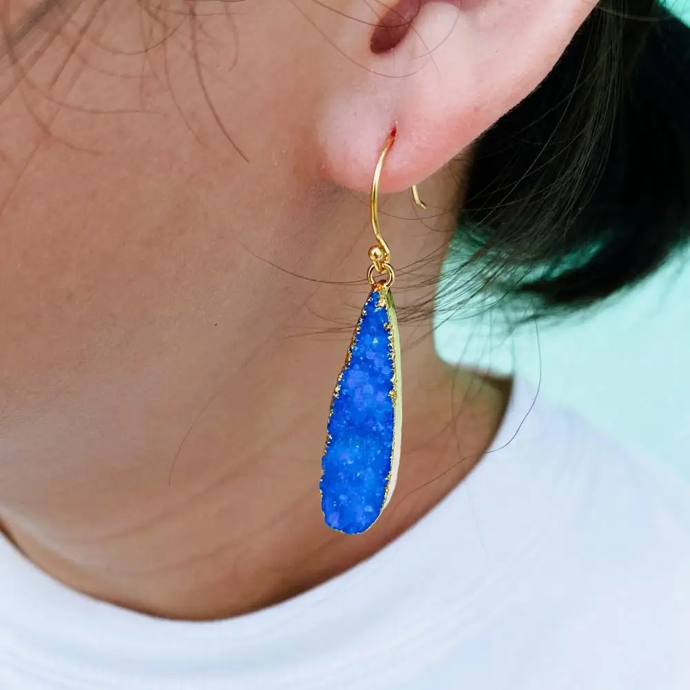 Y·YING Orecchini pendenti Druzy blu naturale Orecchini bohémien Gioielli Drusy