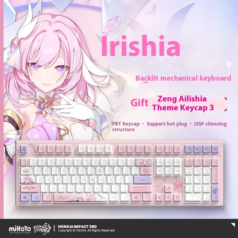 MiHoYo Honkai Impact 3 Elysia Mechanical Keyboard Wired Silent Keyboards RGB Hot Swap Keyboard PC Accessories Customized Gifts