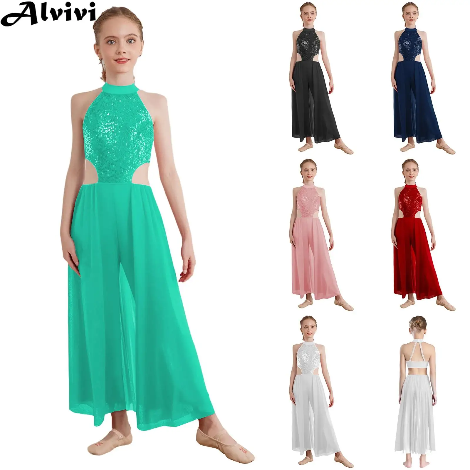 

Детское современное лирическое танцевальное платье для девочек, блестящие блестки, сетчатый комбинезон без рукавов с вырезом и юбкой, костюм для латинского катания на коньках, гимнастический костюм