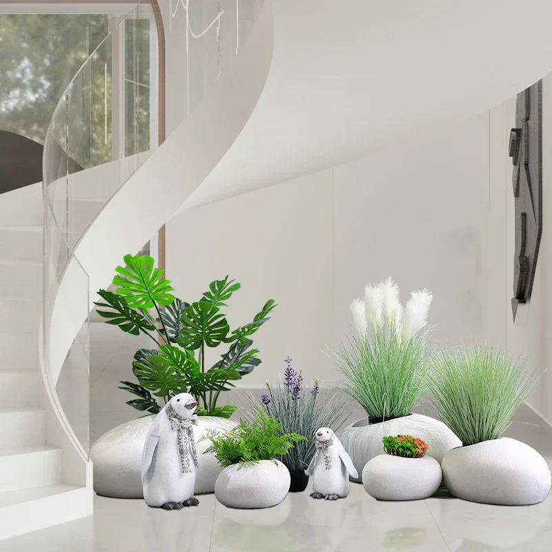 Decorative entrance balcony fake plant indoor landscaping under stairs