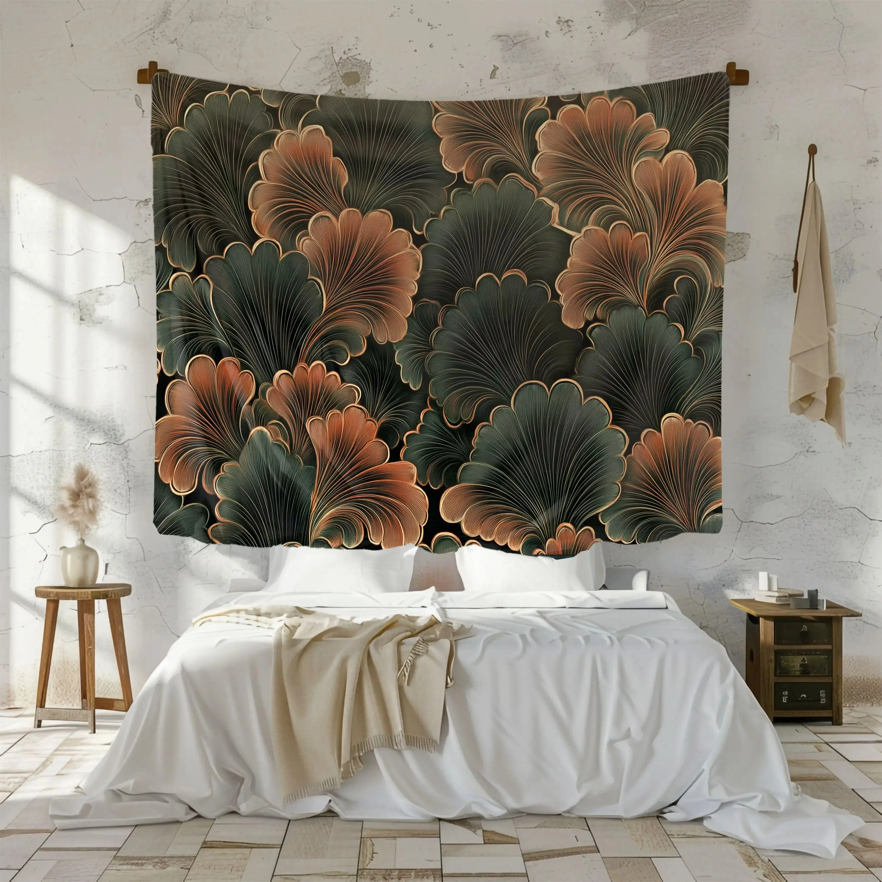

Abstract Ginkgo Leaf Tapestry Peach Skin 2D Flat Printed Wall Hanging Art Deco Floral Elegant Room Decor for Bedroom Living Room