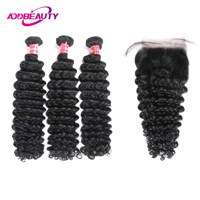 Deep Wave Virgin Human Hair Bundles With 4x4 HD Lace Closure 13x4 Lace Frontal Addbeauty Human Hair Natural Color Pre-Plucked