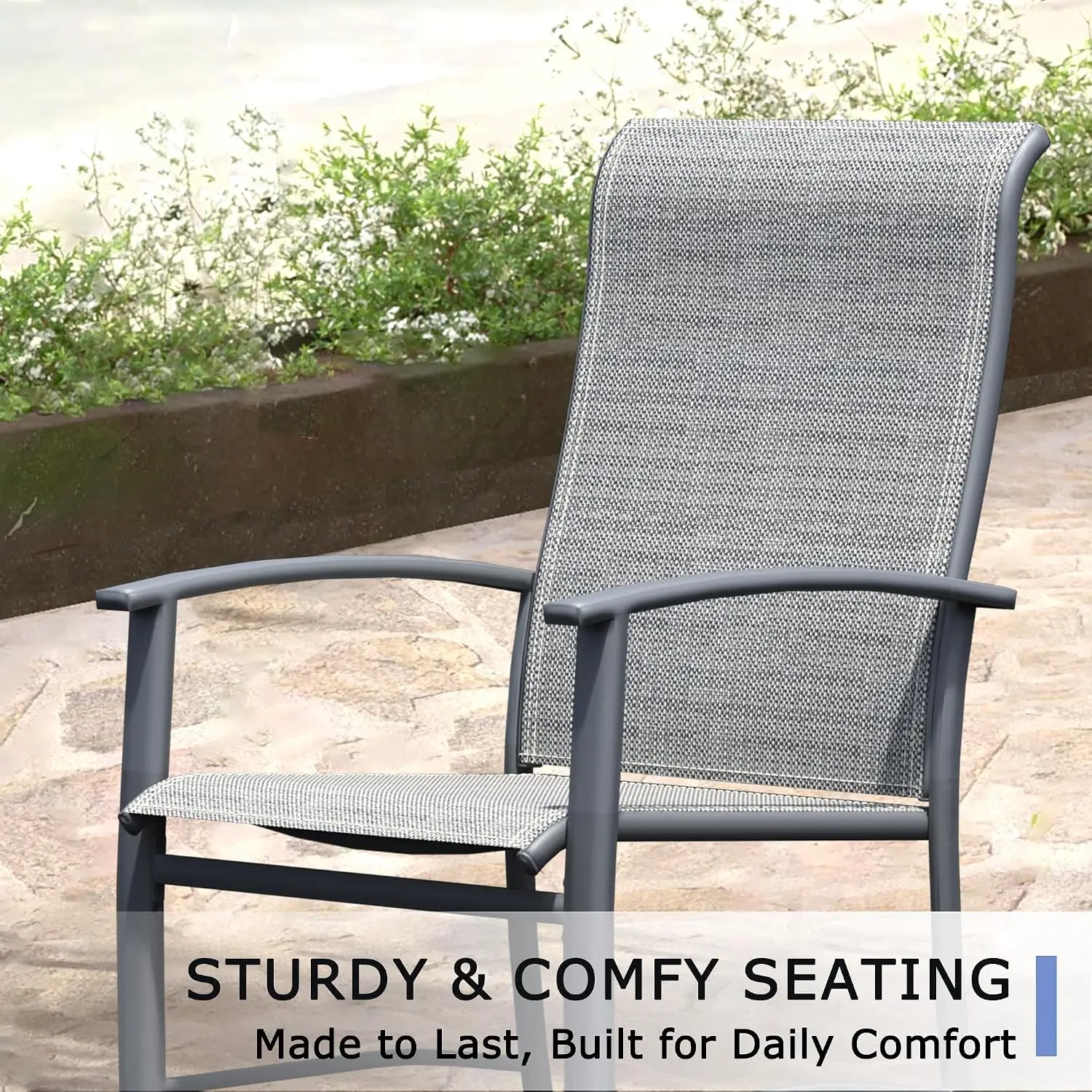 Outdoor Dining Chairs Set of 2, Patio Chairs with Metal Frame & Textilene Fabric, Perfect for Patio Garden Deck
