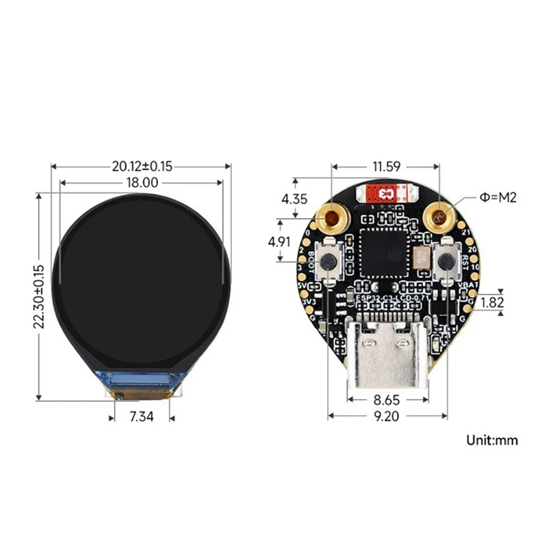 ESP32 C3 لوحة تطوير LCD مستديرة عين إلكترونية 0.71 بوصة شاشة عرض ساعة GC9A01 160X160