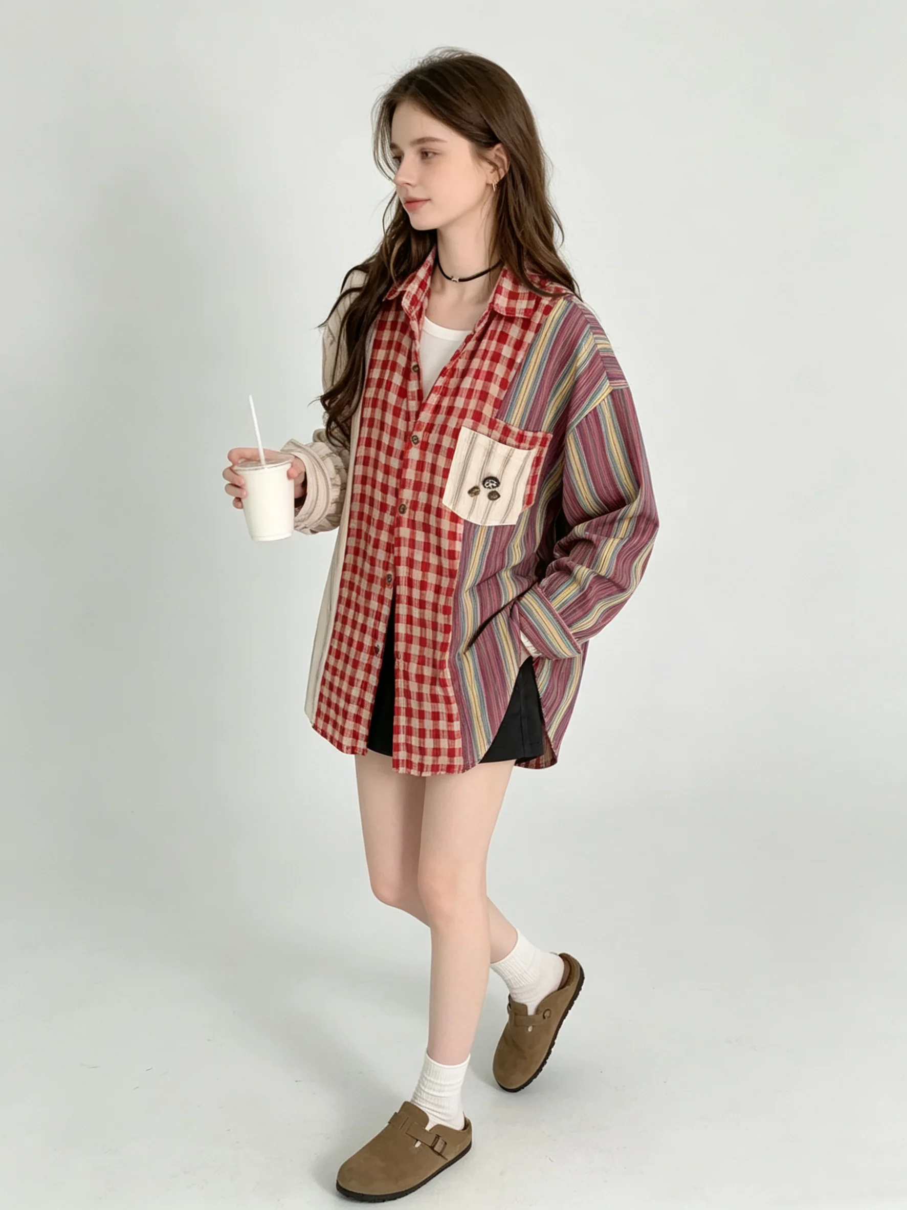 Women\'s Red Plaid Shirts and Blouses 90s Y2k Vintage Korean Harajuku 2000s Elegant Long Sleeve Cute Shirts Clothes Autumn 2024