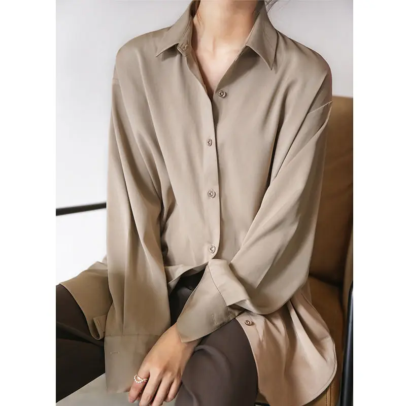 Fashion Lapel Button Loose Solid Color Korean Shirt Women\'s Clothing 2023 Spring New Casual Tops All-match Office Lady Blouse