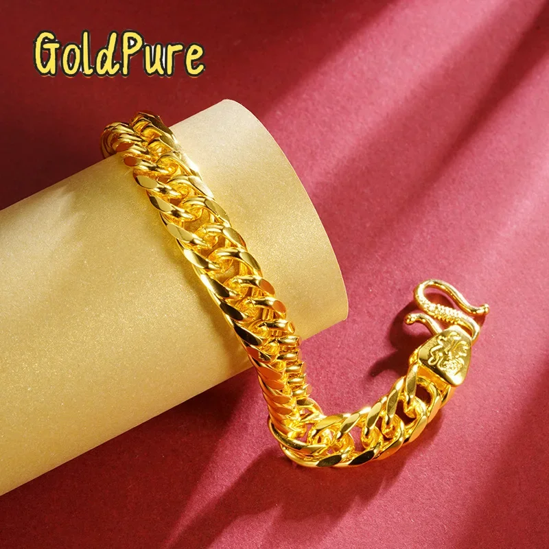 

Goldpure Luxury 24K 9999 Pure Gold real gold Men's Double Buckle Boss Bracelet