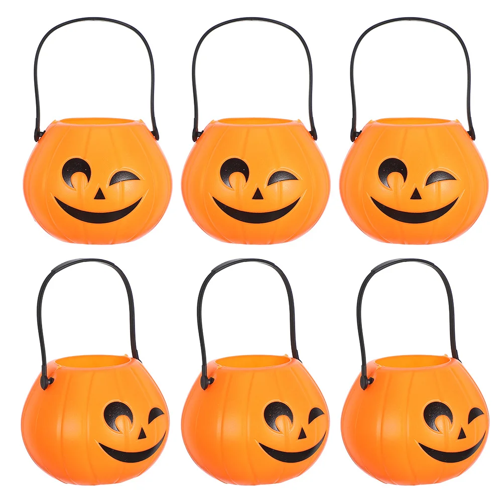 Mini seaux de citrouille portables pour Halloween, 6 pièces, pour enfants et adultes, usage décoratif, Mini seaux de citrouille d'halloween