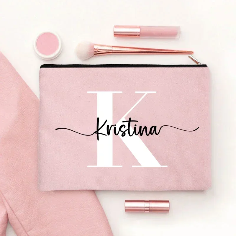 Custom Name Makeup Bag for Women Travel Cosmetic Organizer Luxury Canvas Toiletry Personalised Stationery Storage Pencil Case