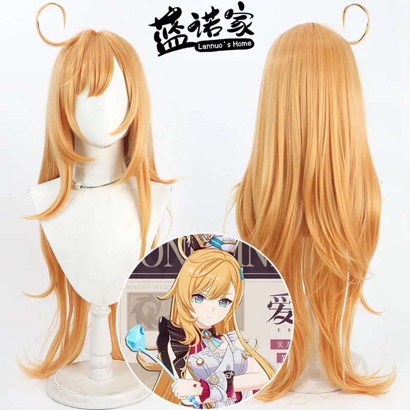 

Synthetic Hair Escoffier Cosplay Wigs Game Genshin Impact Escoffier 80cm Long Wavy Orange Blonde Wig Heat Resistant