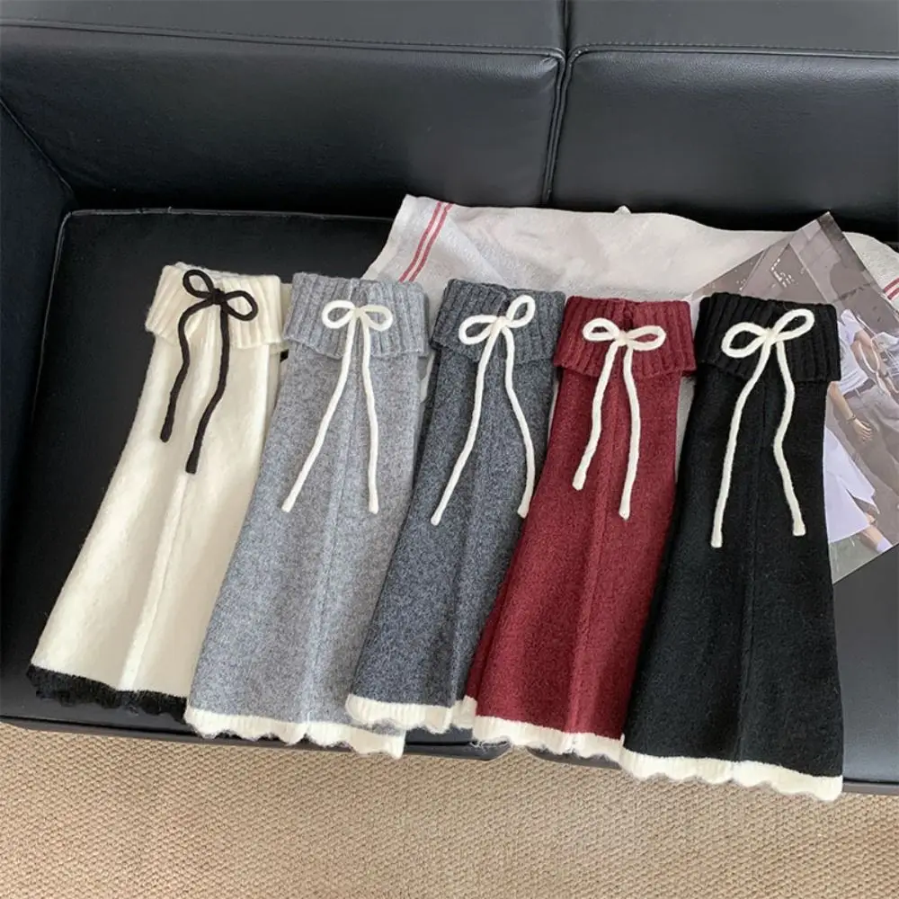 

Solid Color Y2K Lace Up Leg Warmers Flare Sweet Ballet Women's Plush Stockings Hosiery Elastic Knit Banding Leggings Winter