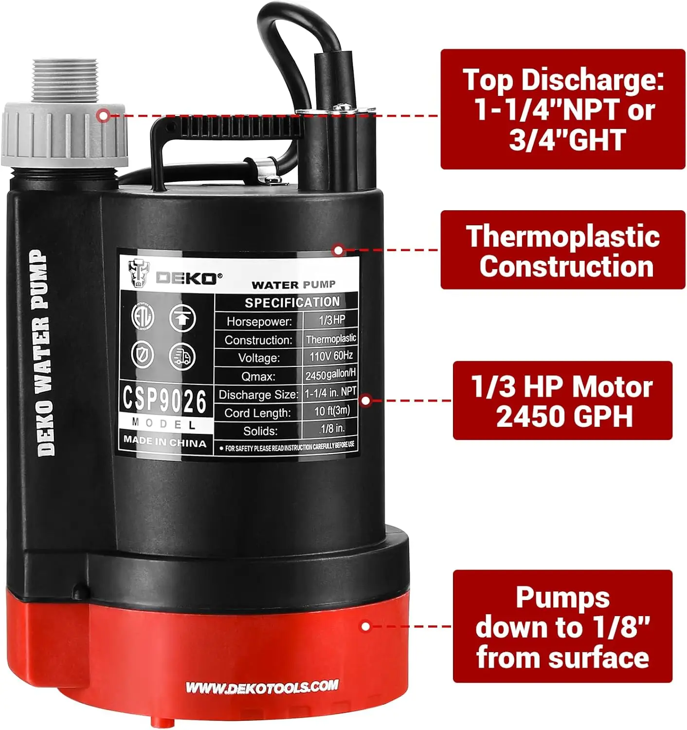 Imagem -02 - Bomba de Água Submergível para Natação Motor de Alta Eficiência Remoção de Água Limpa Drenagem 2450 Gph hp 3hp