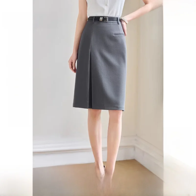 

Юбка миди для работы и повседневной носки, для фигуры типа «груша», с свободной талией, прямого кроя, стройнящая, простой стиль, из полиэфирного трикотажа