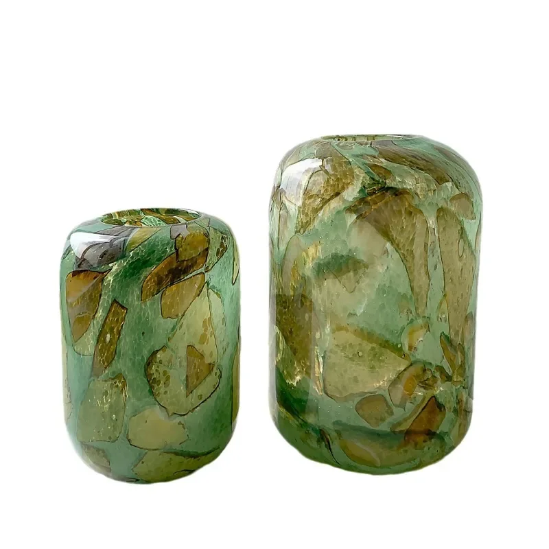 

New Chinese retro wind rock texture handmade glazed vase art light luxury round flower arrangement TV cabinet ornament