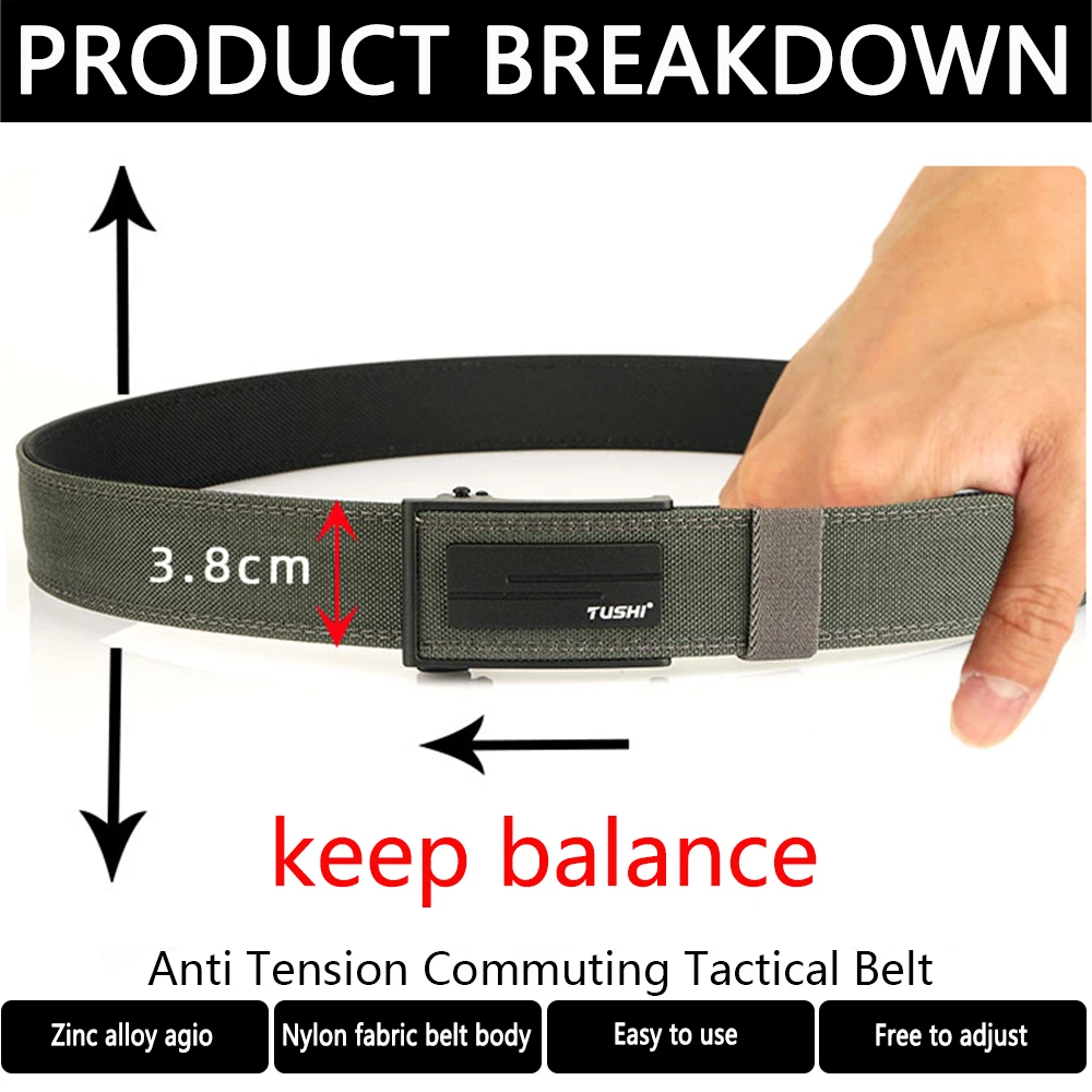 TUSHI New Tactical Belt Hard Gun Belt for Men Metal Automatic Buckle Military Belt Tight Nylon Pistol Casual Belt Male Girdle