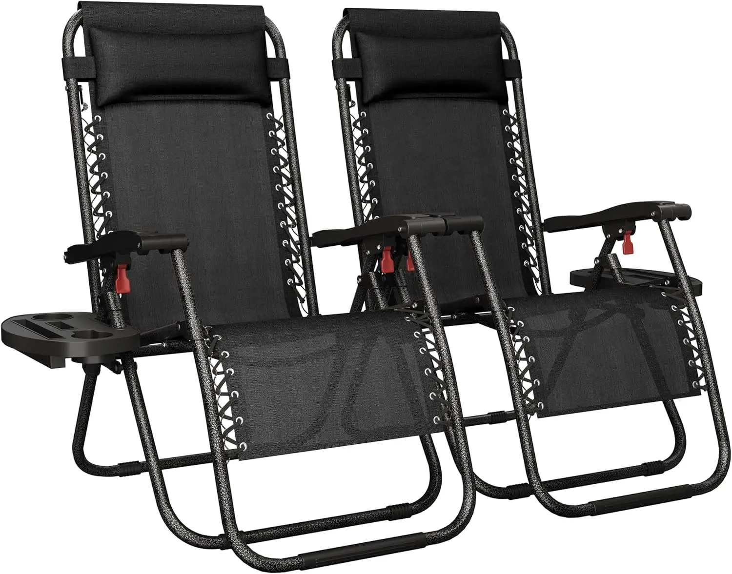 

26" Zero Gravity Reclining Lounge Chair with Pillows, Cup Holder Trays, and Carry Strap for Patio Backyard Beach - Set of 2