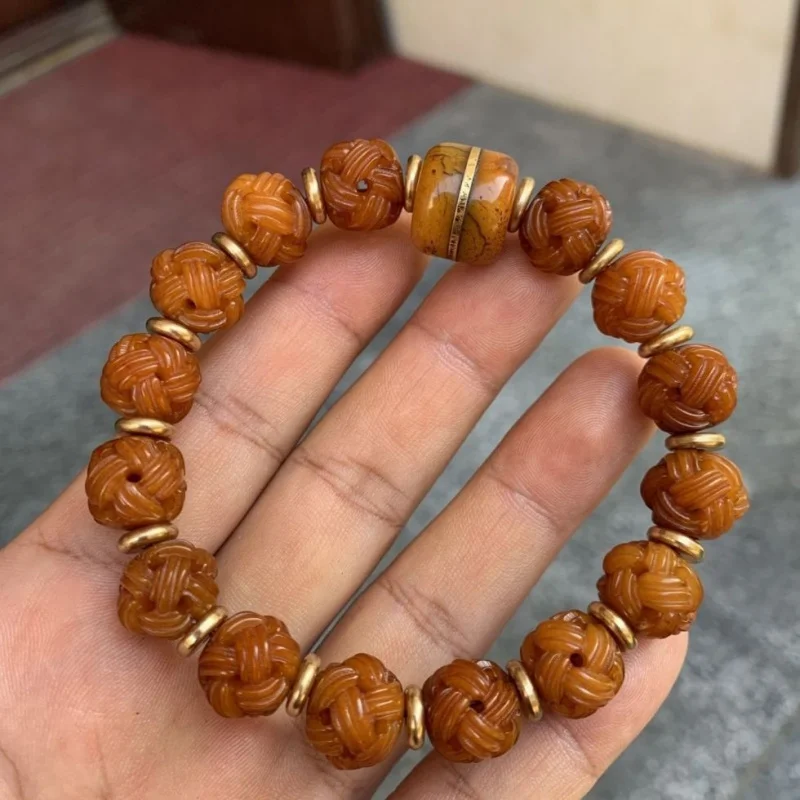 

Браслет из кости с резьбой в виде Будды, как дождь, на ощупь приятный, с бусинами