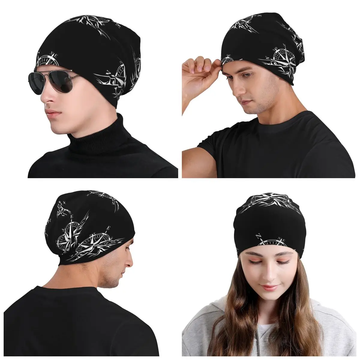 Gorro de punto con brújula de aventura de montaña para hombre y mujer, gorro cálido de invierno, Unisex