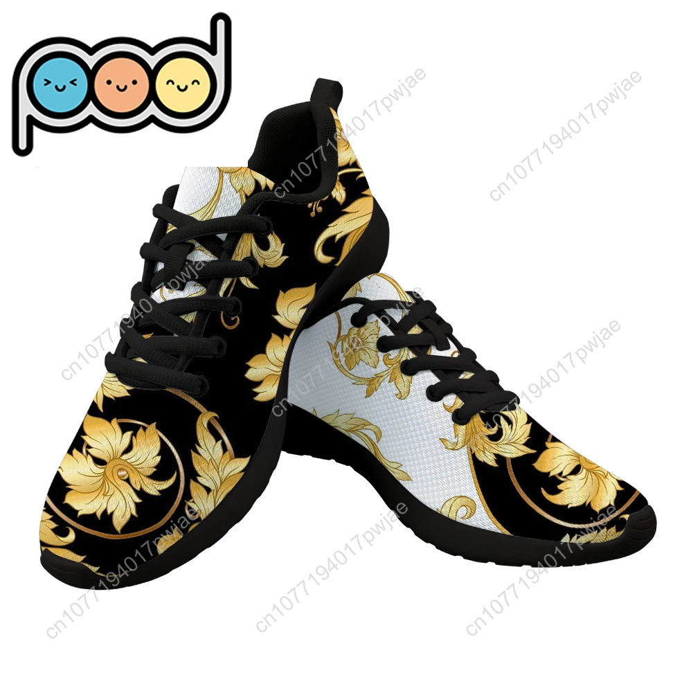 Nieuwe Herenschoenen Luxe Gouden Europese Bloemenprint Casual Dames Sneakers Merk Designer Veterschoenen Dropshipping