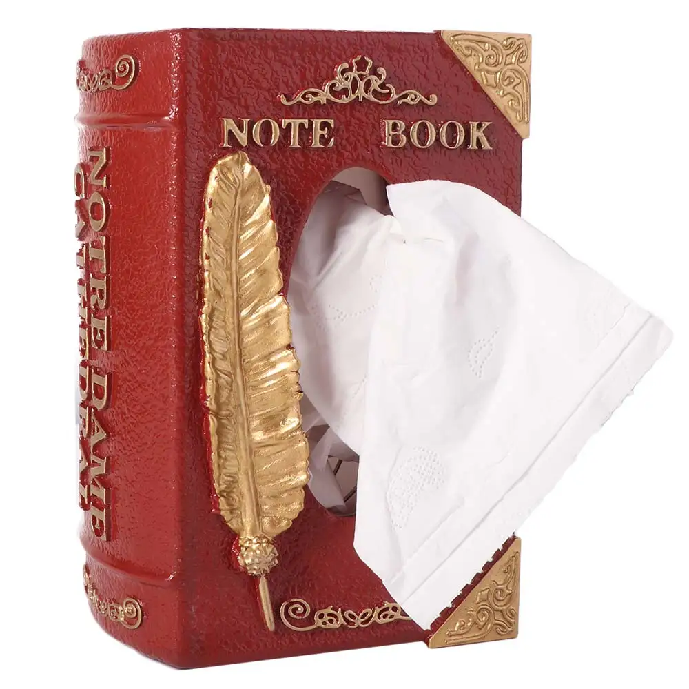 

Simulation Book Shaped Tissue Box Creative Design Vintage Style Decorative Tissue Boxes Feather Pattern Literary Theme