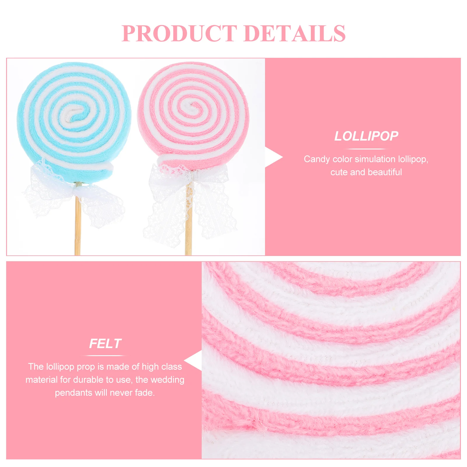 

2Pcs Lollipop Fairy Wand Realistic Large Size Fake Lollipop Prop for Photography Accessories Scene Adornment Decorative