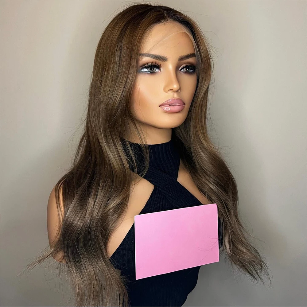 

Коричневый парик с темными корнями, синтетический, с кружевной передней частью 13x4, предварительно прорезанный, для женщин, цвет тауп, натуральный вид, свободные волны, термостойкий