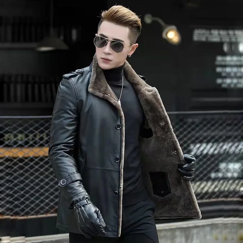 Genuine Leather Jacket For Men Medium Length Winter Luxury Fur Integrated Plush Mink Coat Men's Sheepskin