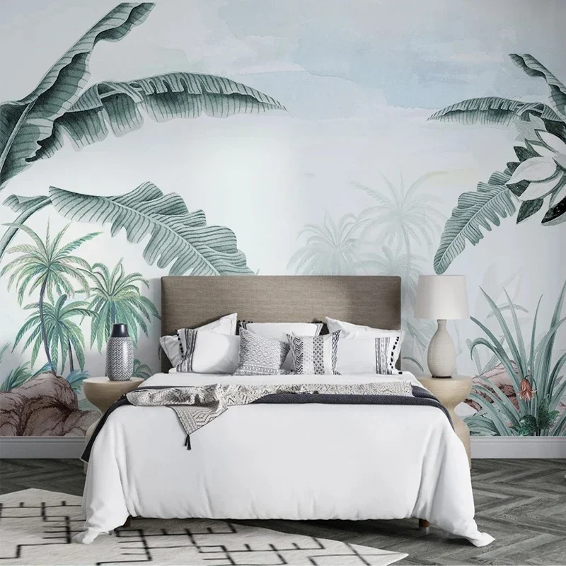 Custom Size Nordic Style Tropical Plant Leaves Pattern Non-woven 3D Relief Wallpaper for Bedroom Living Room TV Background Wall